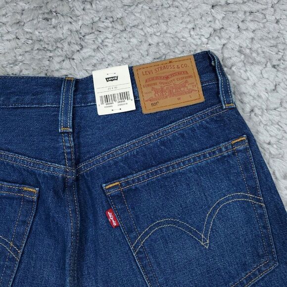 Levi's Premium Selvedge 501 High Rise Dark Wash Blue Jeans Women's Size 25 x 30 - Picture 4 of 10